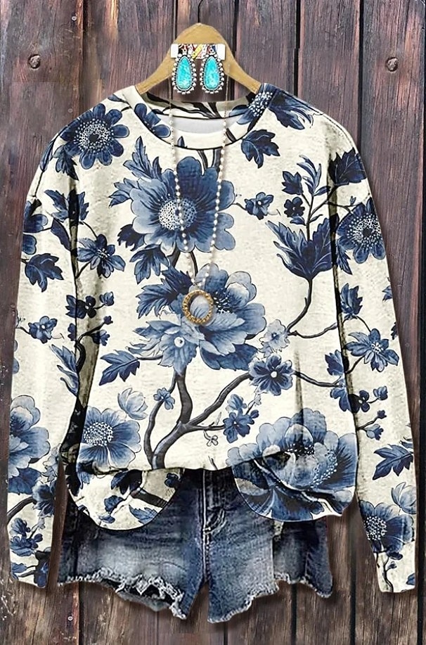 Mulheres Moletom Imprimir Floral Gráfico Quente Ativo Vintage Manga Longa Gola Redonda Tops regulares Casual Rua Dia a Dia Azul Preto Rosa Verde Primavera Outono Inverno de 2026 por $28.99 –P3