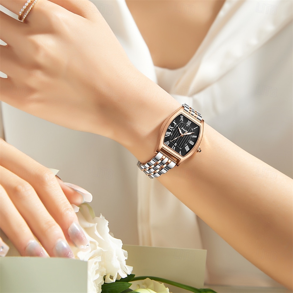 Orologio da donna alla moda con quadrante a botte di vino orologio al quarzo con numeri romani cinturino impermeabile PX7 calendario cinturino in acciaio inossidabile miglior scelta per i regali per del 2026 a $25.99 –P8