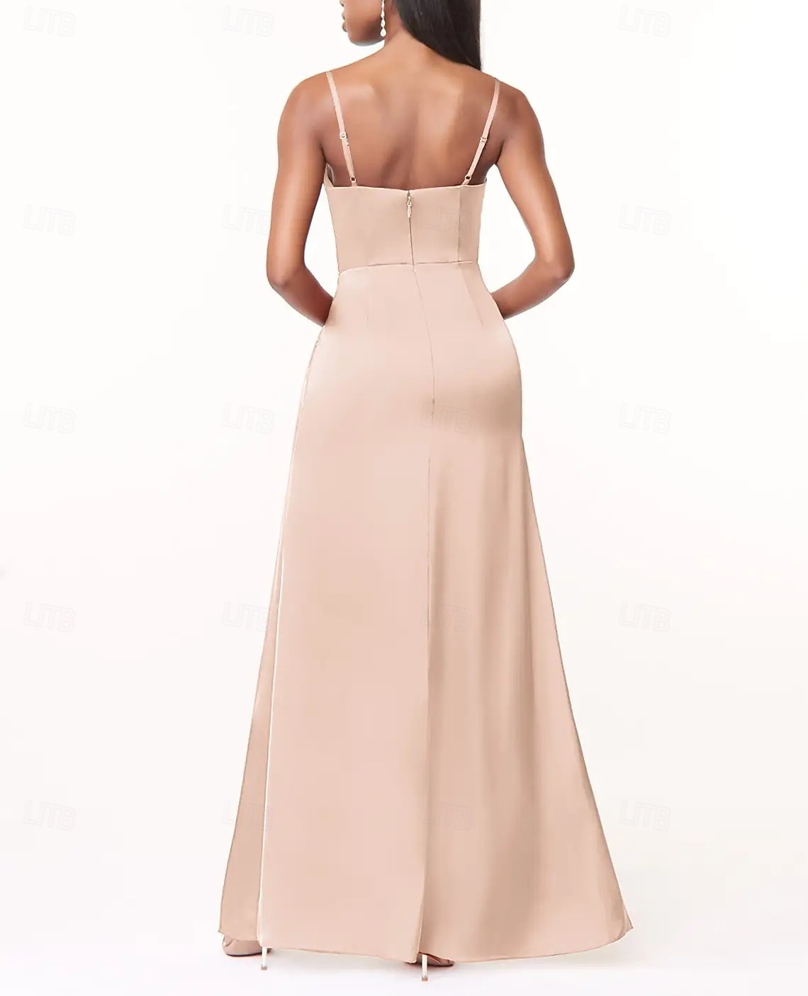 A-Line Bridesmaid Dress V Neck / Spaghetti Strap Sleeveless Elegant Floor Length Charmeuse with Split Front / Ruching 2025 - $152.99 –P2