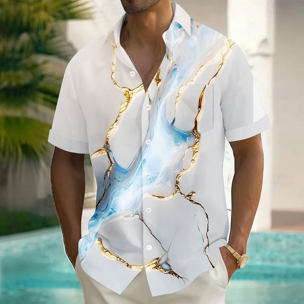 Voor heren Geometrisch Marmer Abstracte kunst Overhemd Zomer overhemd Overhemd met knopen Korte mouw Mode-casual Vakantie Feestdagen Streetwear Zomer Strijkijzer 3D-afdrukken Voorste zak Linnenachtig 2025 - $23.99 –P1