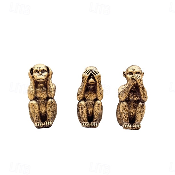 Tři figurky moudrých opic, které nevidí zlo, neslyší zlo, nemluví zlo, jsou pryskyřičnými dekoracemi na stůl do domácnosti, kanceláře a na police. 2026 - $14.49 –P6