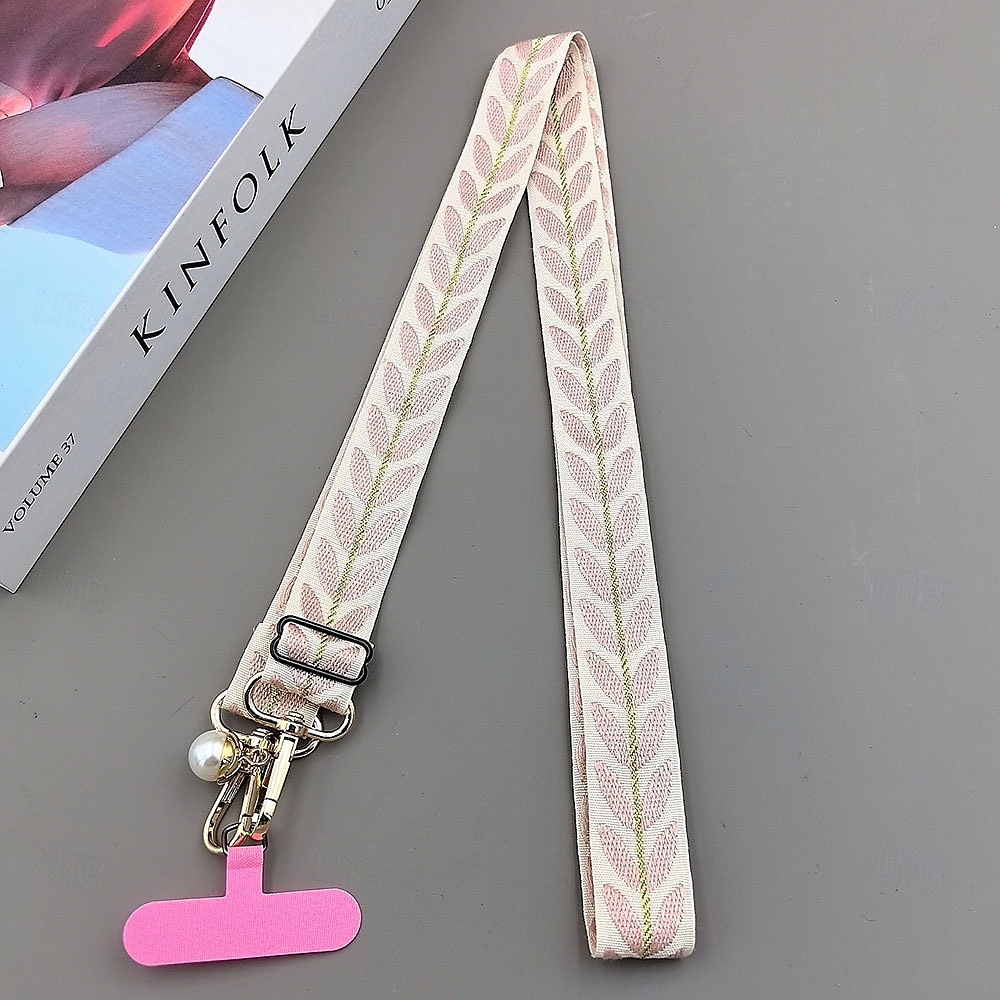 tracolla per cellulare con corda appesa, tracolla con foglia di rattan ricamata, catena appesa, ciondolo con perla, cordino regolabile per il collo, corda intrecciata a mano del 2025 a $12.99 –P7