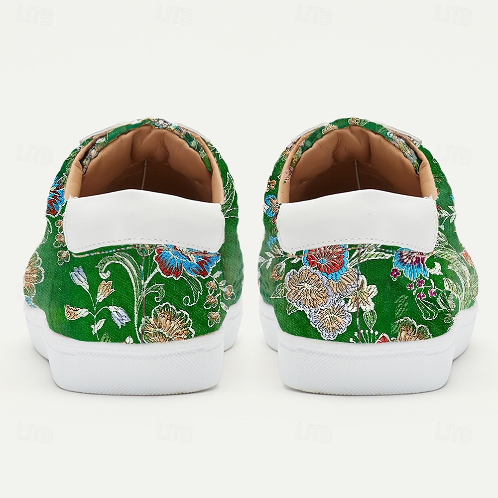 Men's Green Jacquard Fabric Sneakers Comfortable Low-Top Shoes with Floral Pattern Suitable for Casual Walking Daily Wear and Creative Outfits 2025 - $42.99 –P5