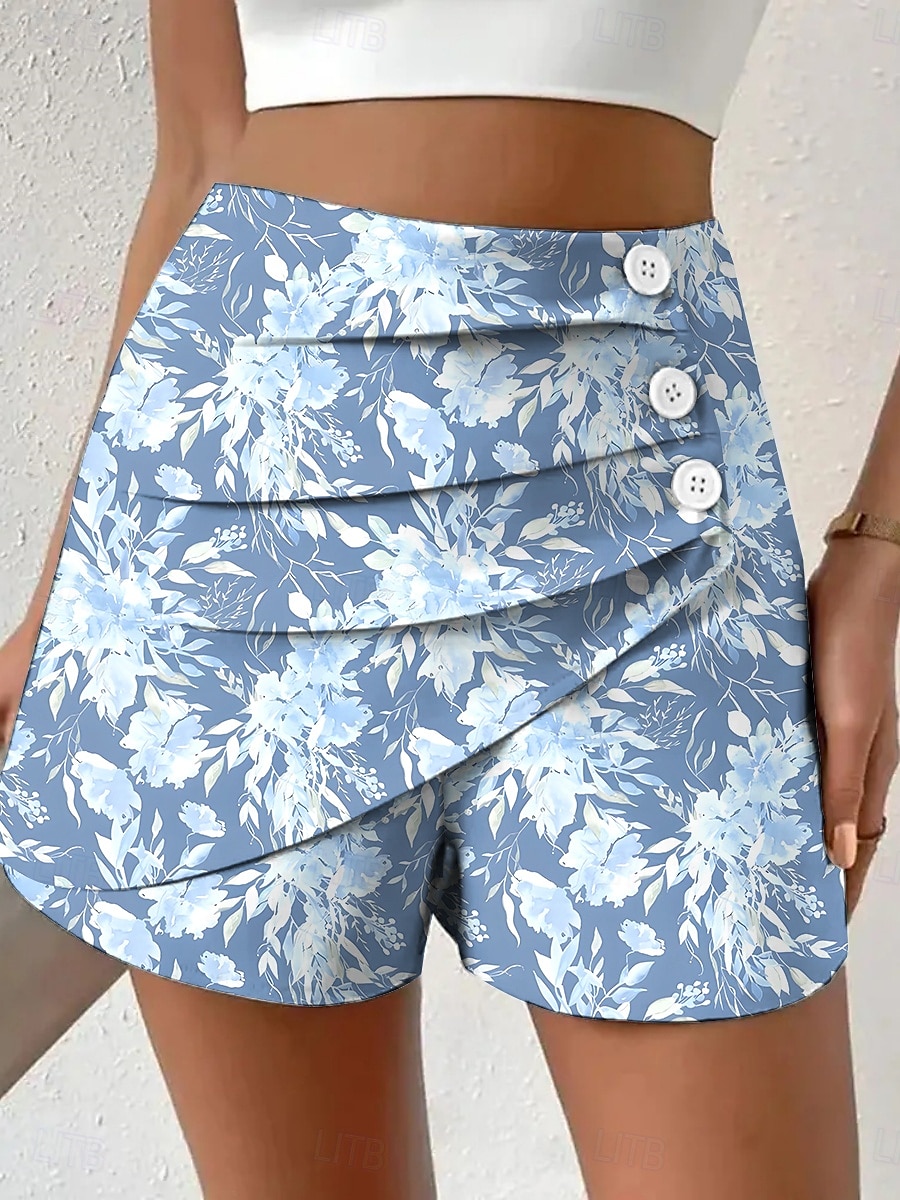 Dámské Kalhoty chinos Kraťasy prázdniny Vinobraní Etnický styl Krátký Vysoký pas Květinový Grafika Plisé Lehce elastické Dovolená ulice Denní Tiffany tyrkysová Žlutá Rubínově červená Trávová zelená 2025 - $17.99 –P1