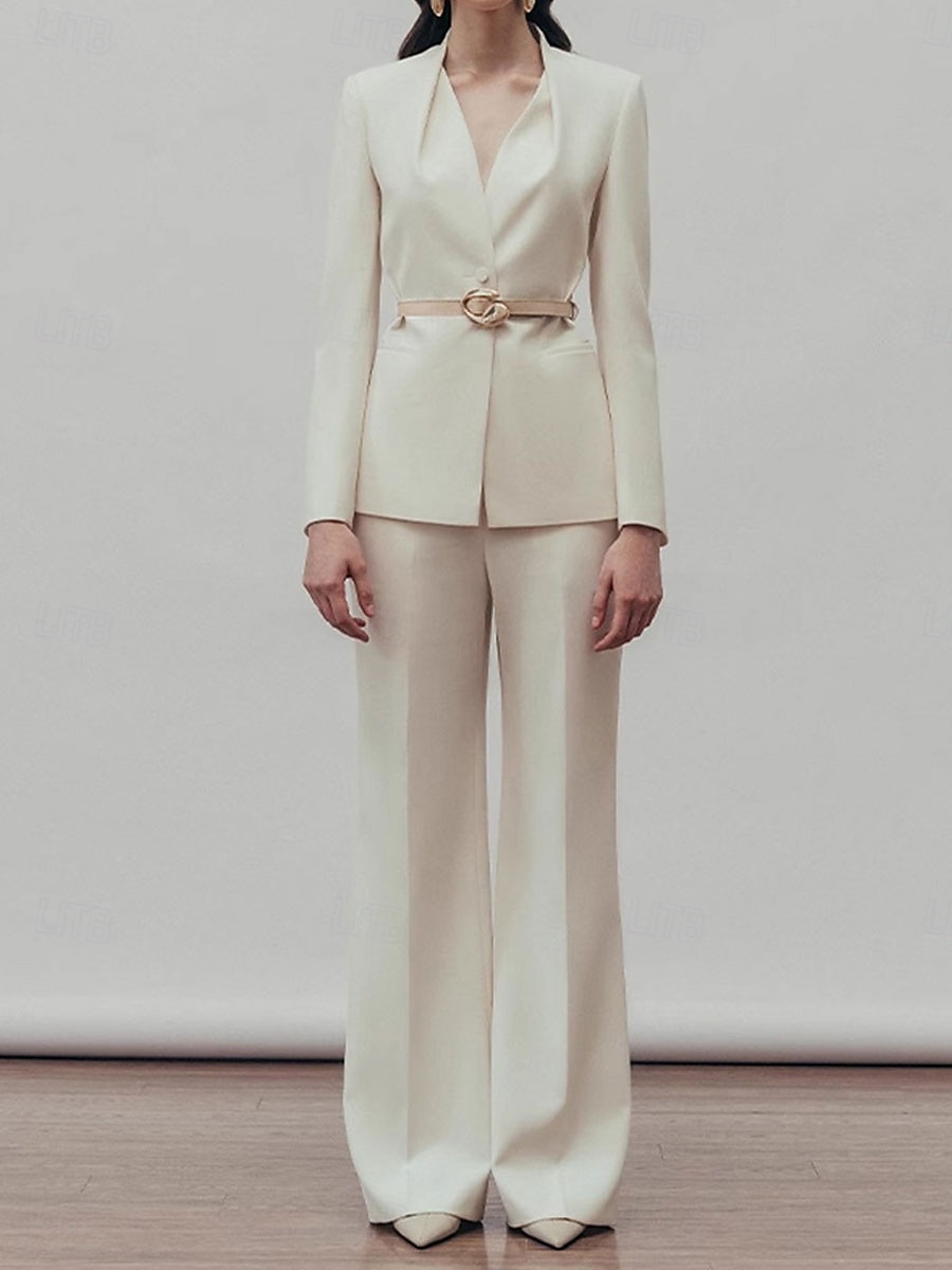 Tvådelad Byxdress Brudens Mor Kragefri Plisserad Blazer Set V-Nacke Långa Ärmar Golvlängd Byxor 2025 - $169.99 –P5