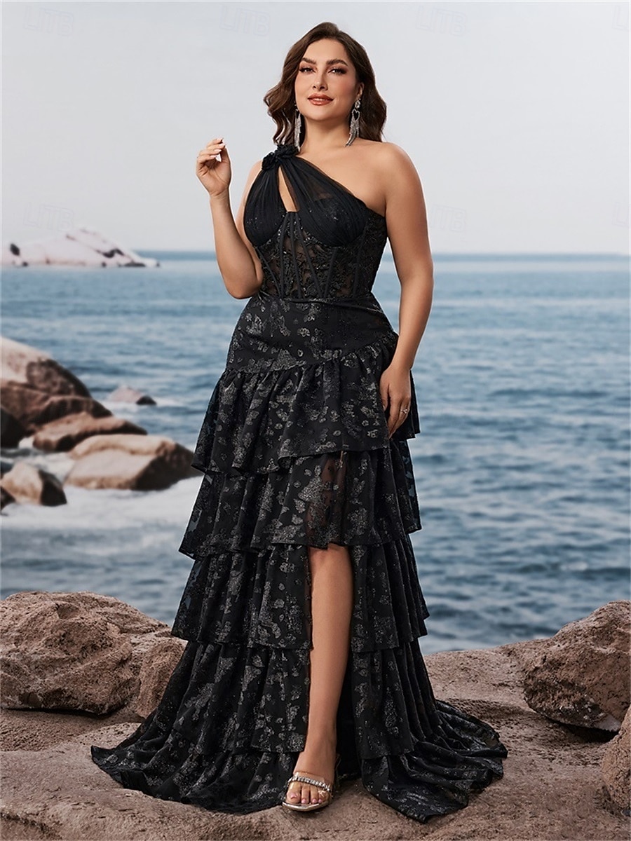 A-vonalú Quinceanera Ruhák Elegáns Görbe Ruha Formális Esküvői Padló Hossza Ujj Nélküli Egy Vállas Csipke Ráncokkal 2025 - $159.99 –P5
