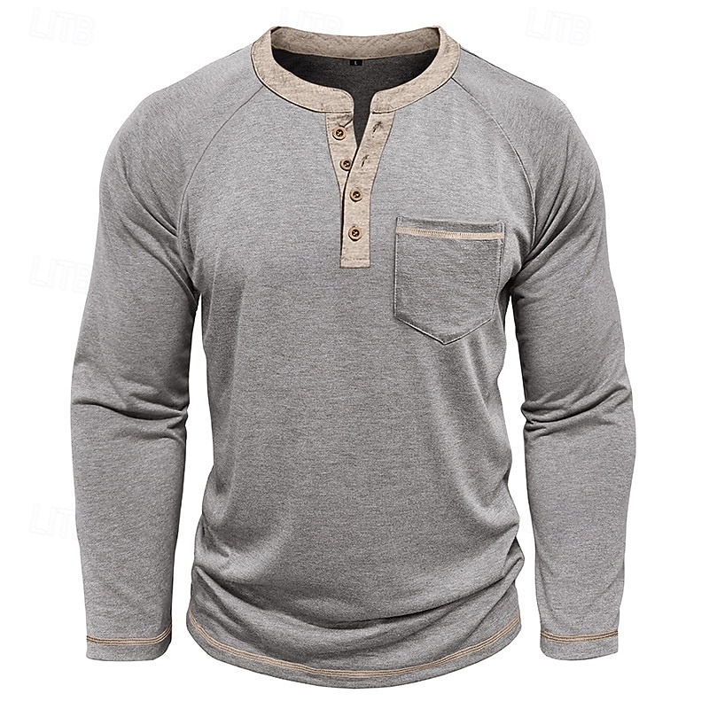 Per uomo Maglietta Maglia Henley Camicia a Maniche Lunghe Manica Lunga Henley Primavera Autunno Blocco di colori Moda Designer Essenziale Tasche Vacanza Streetwear Uscire Rosso scuro Nero Blu marino del 2025 a $11.99 –P19