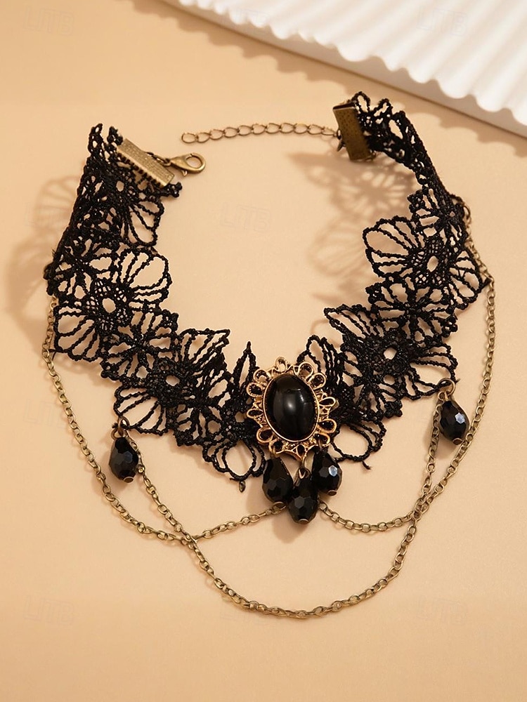 Armbånd i gotisk blonde til dame med anheng og kjeder i svart edelsten, armbånd i vintage steampunk-stil til Halloween-kostymefest eller cosplay-tilbehør 2025 - $9.99 –P4