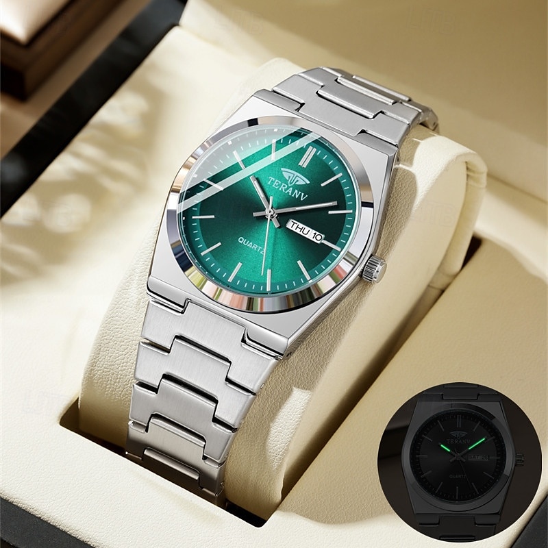 Um relógio masculino moderno e original com pulseira de liga de estilo empresarial, com classificação de resistência à água ipx7, data luminosa e visor de dia, caixa de relógio esportivo de quartzo de 2025 por $19.99 –P12