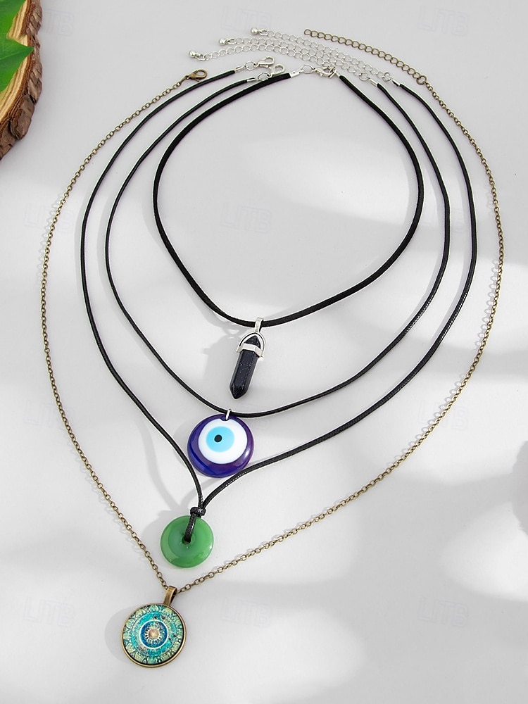 Ensemble de colliers à breloques bohèmes superposés pour femmes – pendentifs multicouches mauvais œil, soleil et étoile avec tour de cou en perles, pour la mode spirituelle, les festivals et le quotidien de 2025 ? $11.99 –P8