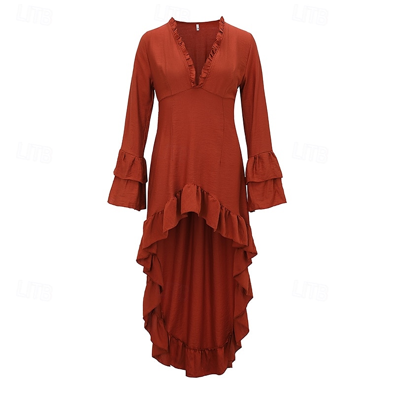 Pentru femei Rochii Midi Rochie Boho Rochie occidentală Modă Modern În aer liber Concediu Ieșire Fit regulat Simplu Manșon Lung În V Maroniu Vară 2025 - $31.99 –P1