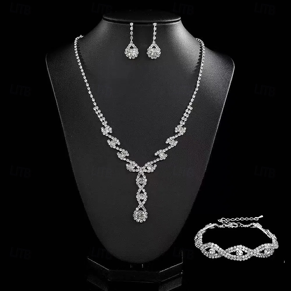 Set di gioielli da sposa, 1 set di orecchini con zirconi e strass, collana e braccialetti, elegante e raffinato, set di gioielli da donna per matrimonio, lavoro, occasioni speciali del 2025 a $28.99 –P1