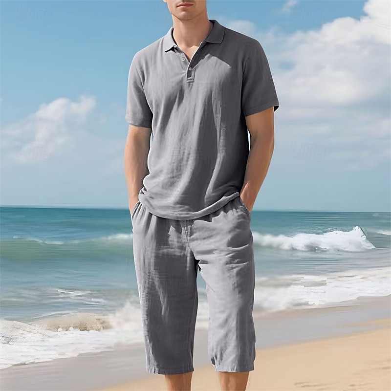 Men's Polo Shirts Golf Shirt Outdoor Daily Wear Lapel Short Sleeve Fashion Hawaiian Plain 2 Piece Summer Regular Fit Black White Navy Blue Khaki Army Green Light Sky Blue Polo Shirts 2026 - $37.99 –P18