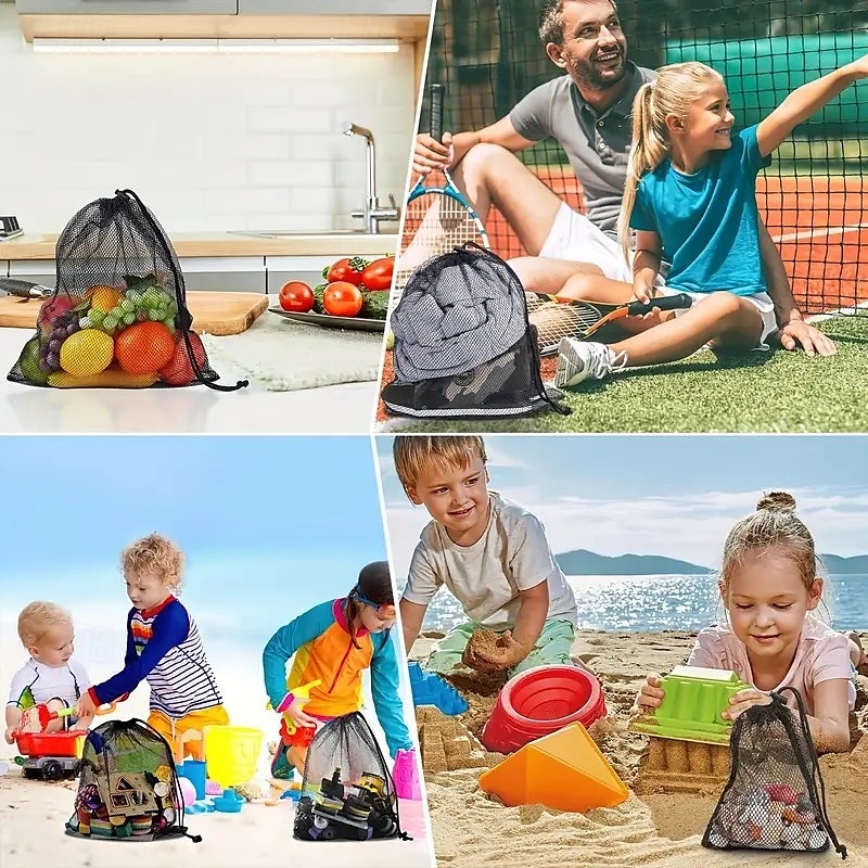 Paquete de 6 bolsas de malla de nailon duraderas con cordón, cierre de poliéster resistente a fugas, almacenamiento multiusos para comestibles, artículos deportivos, juguetes para niños, bocadillos, 2025 - $13.99 –P6