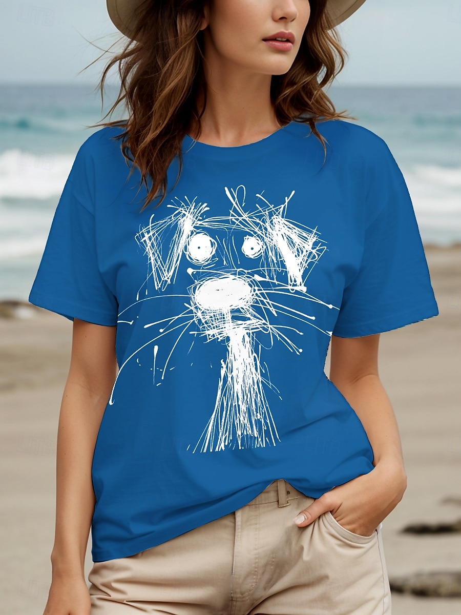 Femmes T-shirt Graphique Animal Chien ancien Élégant Classique Manche Courte Col ras du cou Col rond Hauts Réguliers Quotidien Week-end Imprimé Noir Blanche Rouge Bleu Violet Été Printemps de 2025 ? $19.99 –P6