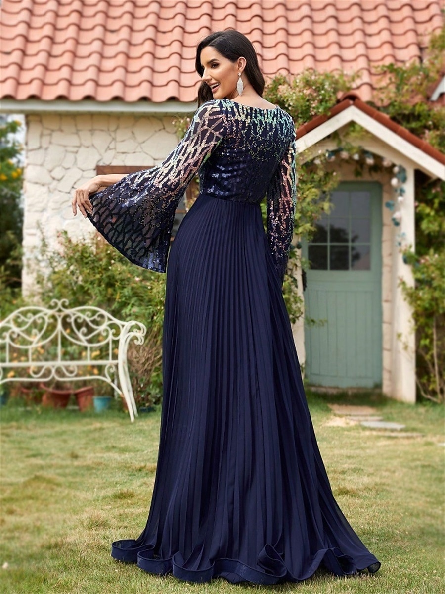 A-Lijn Quinceañera Jurken Elegante Jurk Formele Bruiloft Vloer Lengte Halve Mouwen V-hals Polyester Met Slits 2025 - $129.99 –P8