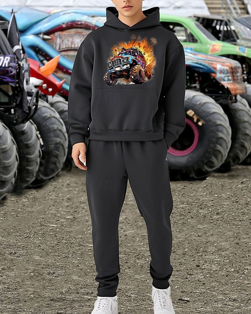 Boys' 3D Car Hoodie & Sweatpants Set Sports Suit Tracksuits Long Sleeve Spring Fall Daily Basic Casual Kids 4-12 Years Hooded Outdoor Vacation Sports Tailored Fit 2025 - $26.99 –P2