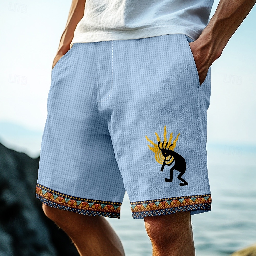 Men's Ethnic Indian Culture Kokopelli Waffle Shorts Sweat Shorts Casual Shorts Mid Waist Retro Vintage Vacation Jogging Workout Elastic Drawstring Waist Shorts with Pockets Designer Clothing Apparel 2025 - $21.99 –P1