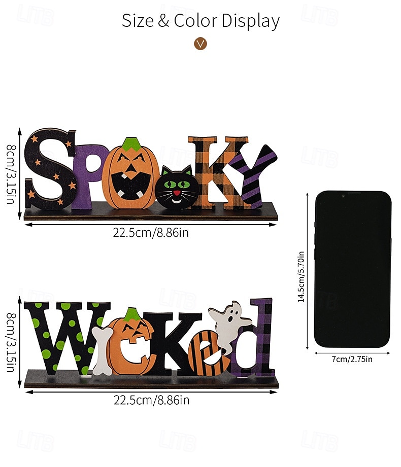 dekoracja na halloween z drewnianym środkiem, upiorny drewniany stojak na litery do ekspozycji na stole halloweenowym, dekoracja na imprezę w nawiedzonym domu DIY 2025 - $8.99 –P3