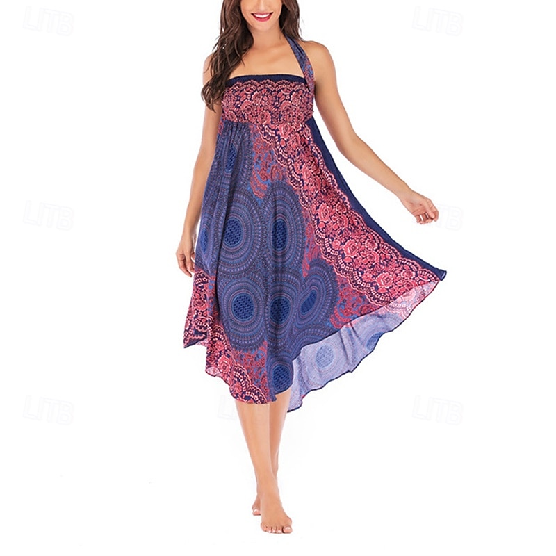Mujer Falda Línea A Columpio Casual Boho Maxi Alta cintura Faldas Floral Estampado Microelástico Vacaciones Festivos Blanco Vino Azul Real Verde Oscuro Verano Poliéster 2025 - $20.99 –P9