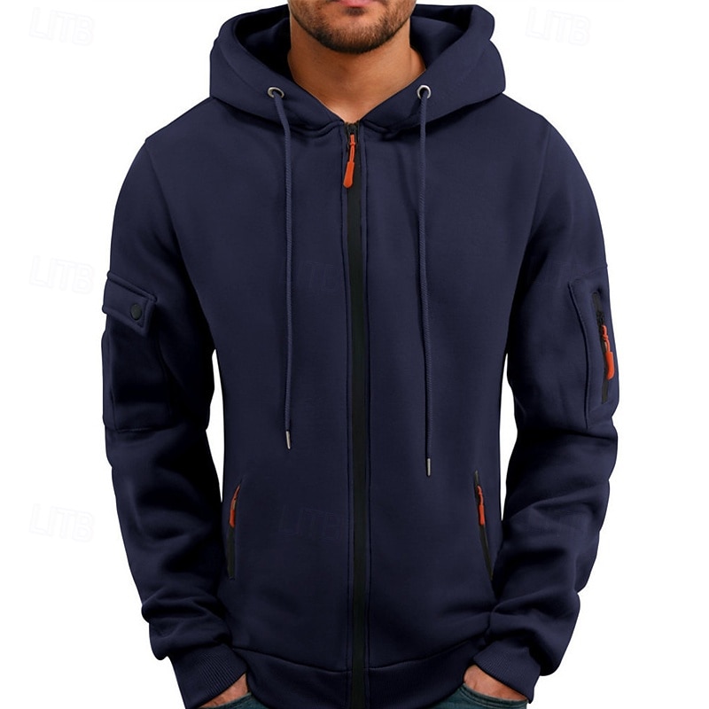 Per uomo Felpa con cappuccio Felpa con cappuccio a zip intera Nero Blu marino Cammello Grigio chiaro Grigio scuro Con Cappuccio Semplice Patchwork Sport & Outdoor Quotidiano Ferie Poliestere del 2025 a $23.99 –P5