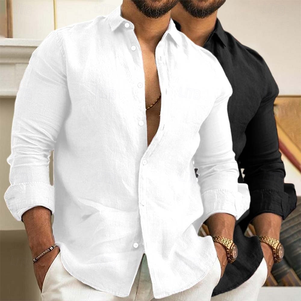 Men's Linen Shirt Summer Shirt Beach Wear Casual Shirt Button Up Shirt Plain Vacation Daily White+Green Green+Khaki Gray+Khaki Pink+Navy Blue Long Sleeve Lapel Summer Spring Clothing Apparel 2025 - $29.99 –P5