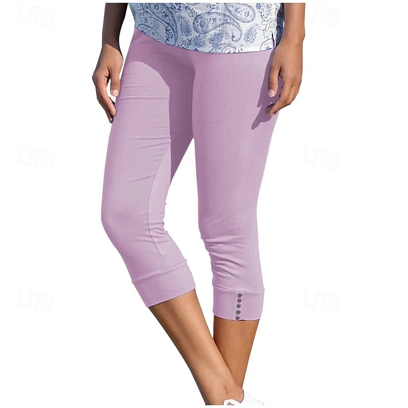 Women's Capri Pants Leggings Casual Athleisure Calf-Length High Waist Plain Elastic Waist Breathability Stretchy Vacation Street Daily Wear Wine Depression Green Black Pink Summer Spring Regular Fit 2025 - $13.99 –P10