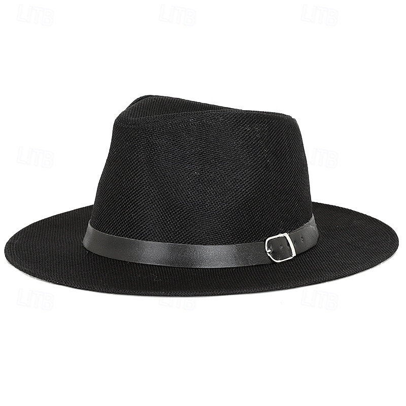 chapéu de sol de linho masculino, chapéu panamá de aba plana, chapéu de jazz britânico, proteção solar, chapéu de cavalheiro de 2026 por $17.49 –P2