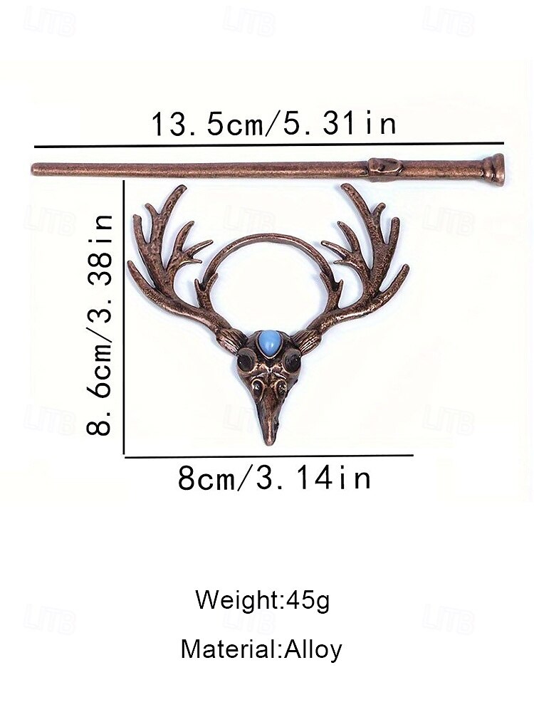 Women's Gothic Antler Hair Stick Clip – Vintage Alloy Deer Skull Hairpin with Blue Stone for Halloween Parties, Cosplay and Retro Occasions 2025 - $9.99 –P6