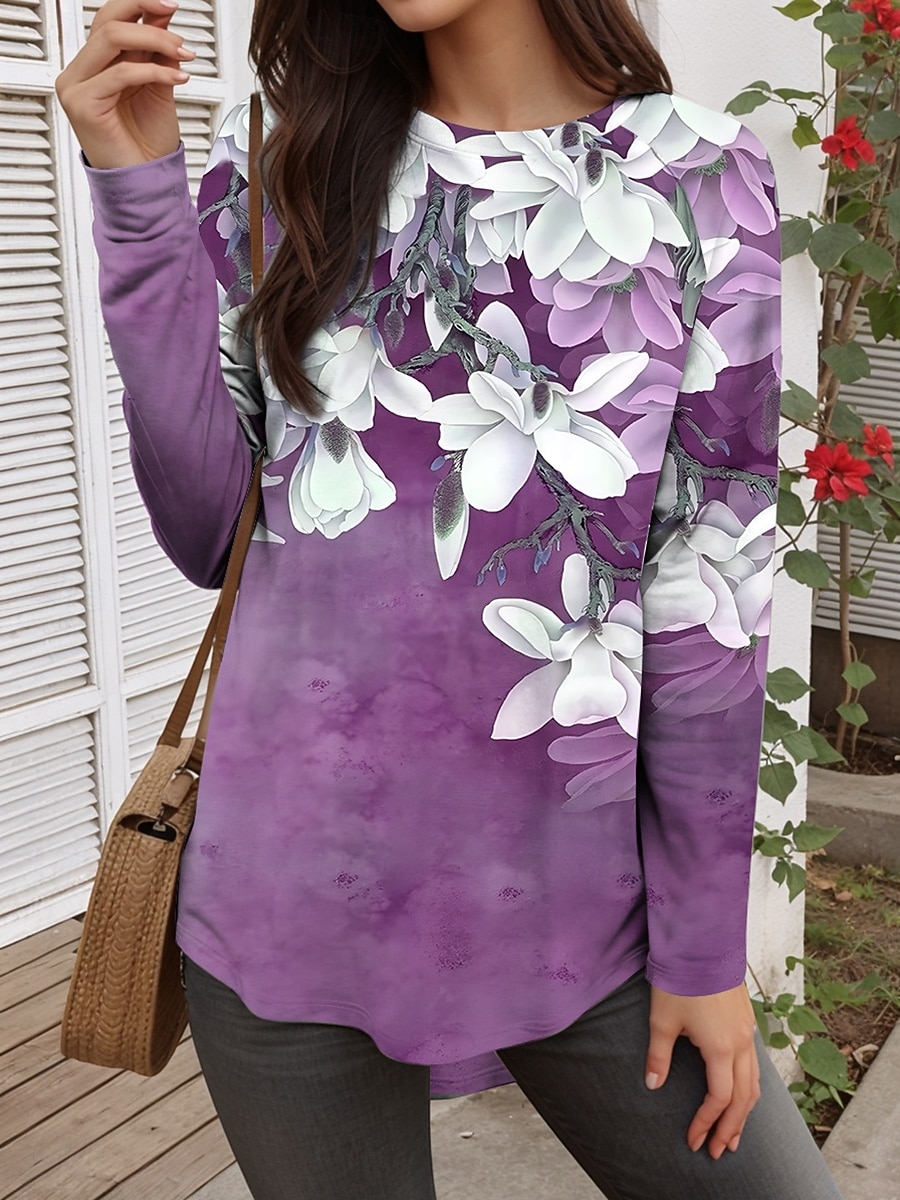 Per donna Maglietta Stampato Floreale Grafico Piante Vintage Moda Casual Manica Lunga Girocollo Top lunghi Quotidiano Weekend Blu Rosso Viola Verde Primavera, Autunno, Inverno, Estate del 2026 a $26.99 –P3