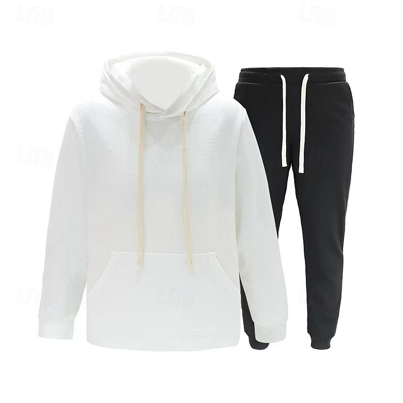 Men's Hoodie Tracksuit Sweatsuit Black White Camel Orange Light Grey Hooded Plain 2 Piece Sports & Outdoor Daily Holiday Polyester Streetwear Basic Casual Spring Autumn / Fall Clothing Apparel Hoodies 2025 - $23.99 –P2