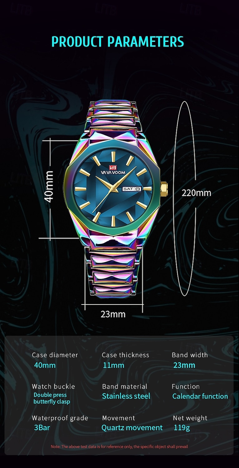 VA VA VOOM Men's Watch Business And Leisure Dual Calendar Waterproof Stainless Steel Strap Color Changing Dial Quartz Watch 2025 - $29.99 –P7