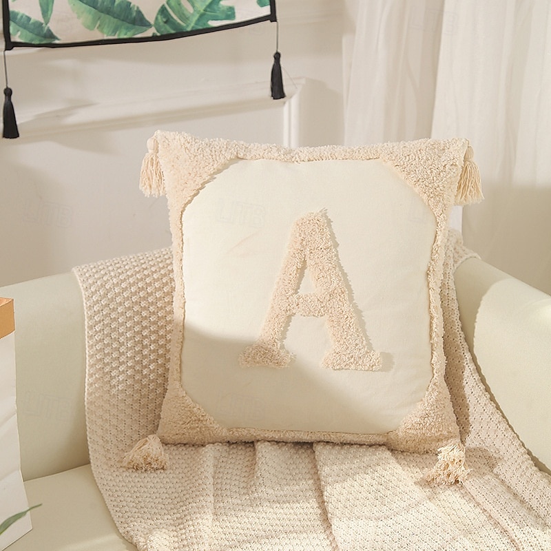 Fodere per cuscini monogrammate con frange in cotone moderno canvas tuftato cuscini decorative con lettere dell'alfabeto per divano letto 26 lettere inglesi del 2025 a $17.99 –P4