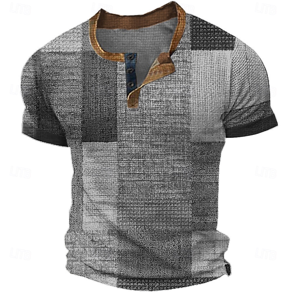 Miesten Tilkkutäkki Henley-paita Vohveli T-paita Lyhythihainen Päivittäin Retro / vintage Klassinen Urheilu ja ulkoilu Kausaliteetti Pyhäpäivä Kevät kesä Kaikki vuodenajat Vihreä Sininen Ruskea Harmaa 2025 - $19.99 –P5