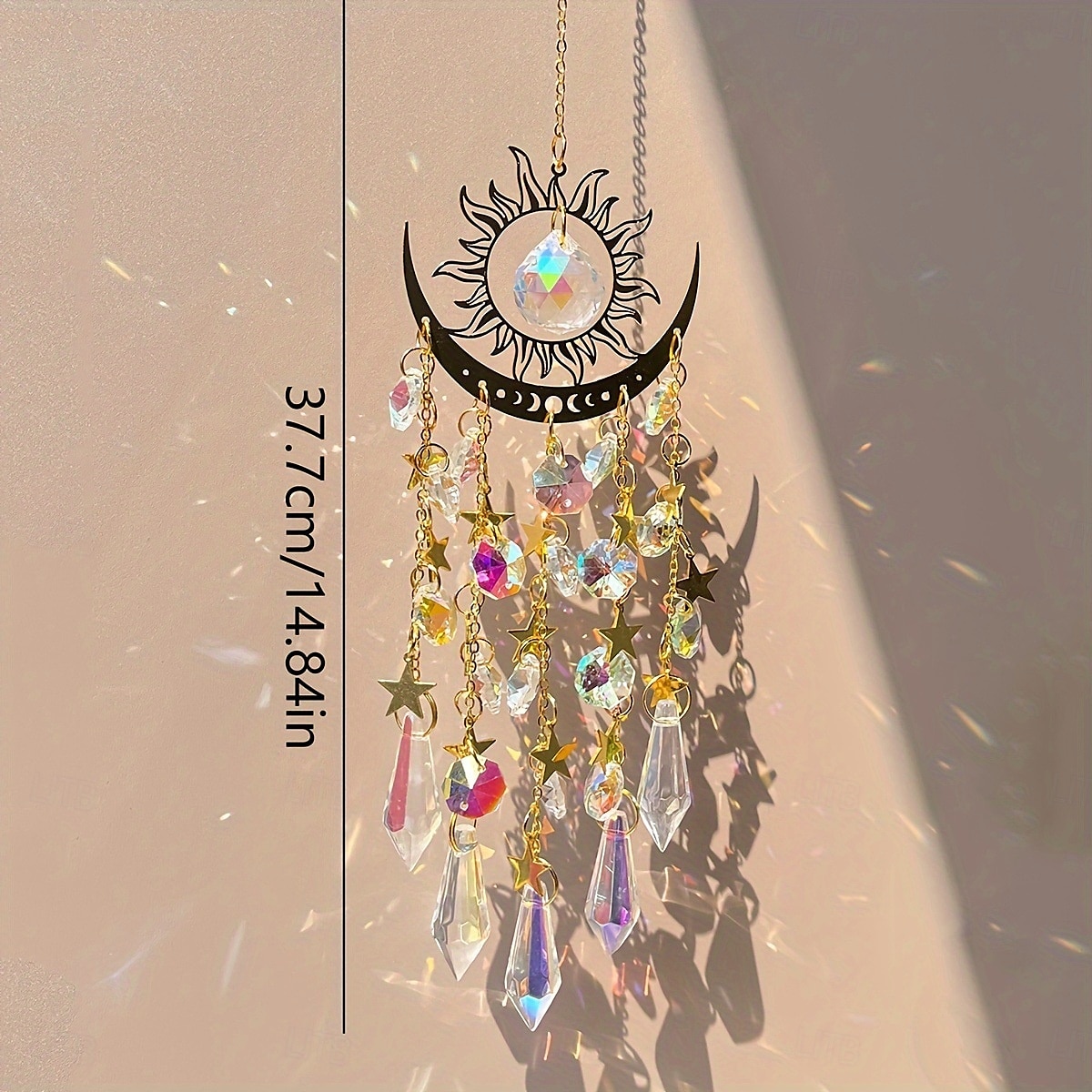 Crystal Sun Catcher Golden Flame Moon Hanging Ornament, AB Color Window Hanging Decor for Indoor Outdoor Garden Courtyard Bedroom, Suncatcher for Window Light Prism Decoration 2025 - $18.99 –P4