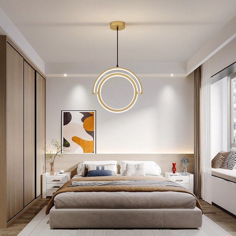 gyűrűs medállámpa arany kivitelben, modern LED éjjeli lámpa, fém függesztékek, amelyek kompatibilisek hálószobával, étkezővel, konyhaszigettel, csillárlámpa stabilizálással 2025 - $192.99 –P2