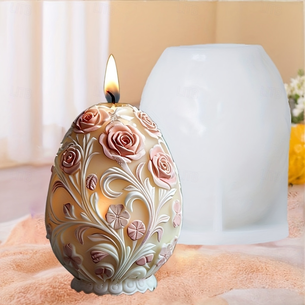 harpiksstøpeformer egglys silikonform rose preget egglysform påskeegg gipsharpiksform roseegg påskegave 2026 - $15.99 –P9