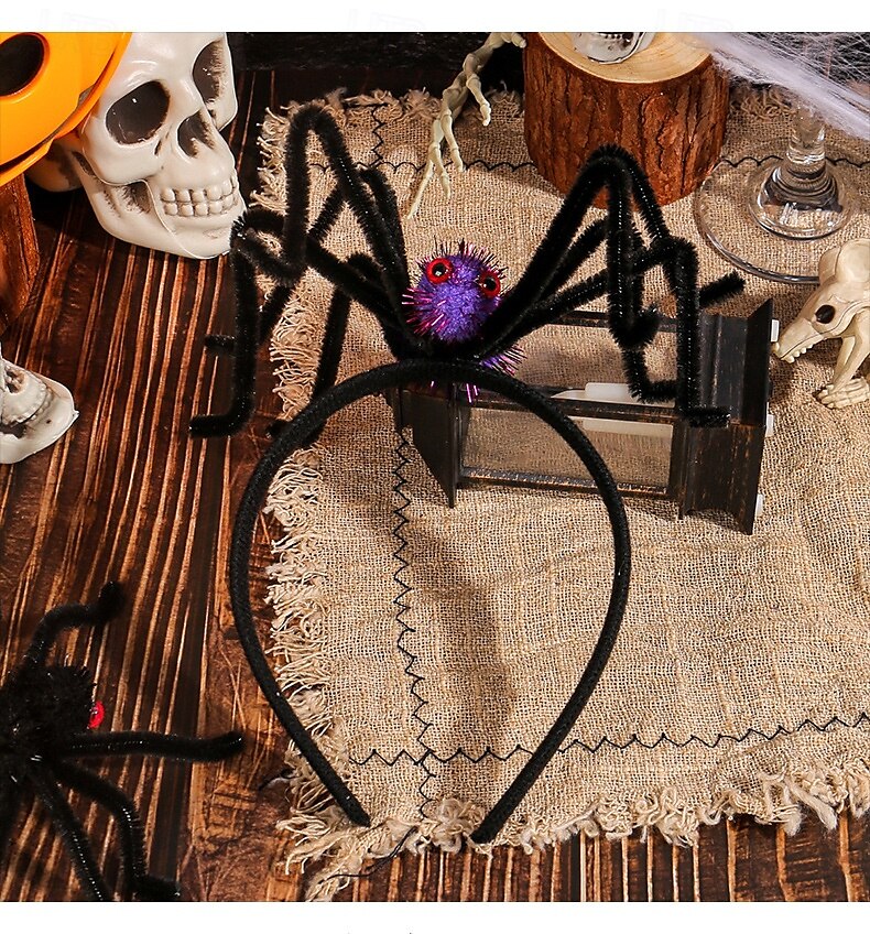 Halloween-hämähäkkipanta pörröisillä pom-pommilla, hauska hiusasuste juhliin, naamiaisiin, karkki vai keppokseen ja keppokseen &esitysproppu 2025 - $6.49 –P1