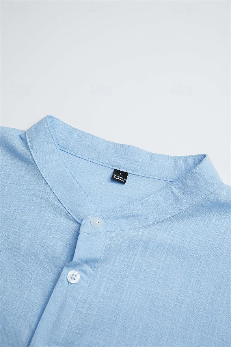 Per uomo Camicia di lino Camicia con colletto alla coreana Camicia popover Camicia casual Camicia da Spiaggia Semplice Vacanza Camicia hawaiana Nero Bianco Rosa Arancione Manica Lunga Henley del 2025 a $23.99 –P6