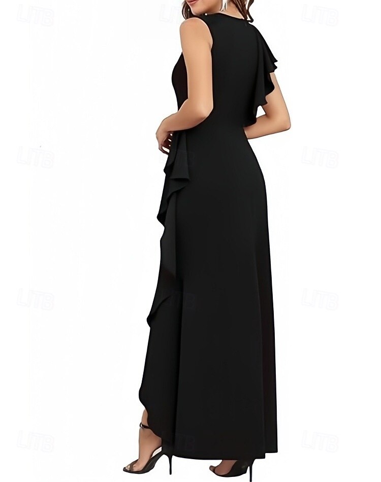 Rochii pentru Invitate de Nuntă A-Line Rochie Elegantă Invitată la Nuntă Logodnă Asimetrică Fără Mâneci Decolteu Rotund Crep Elastic cu Volane și Fendă 2025 - $151.99 –P2