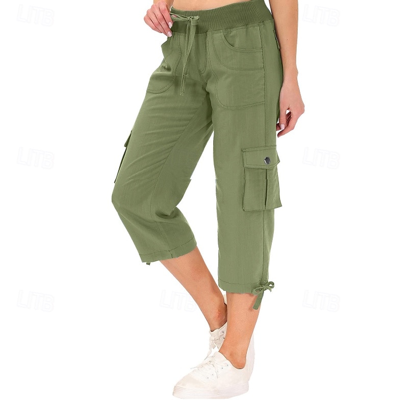 Damen Cargo-Hosen Stoffhosen Streetwear Lässig Wadenlang Natürliche Taille Einfach Tasche Elastisches Kordelzugdesign Bequem Außenbereich Outdoor Streetwear Kamel Dunkelbraun Hellhimmelblau Schwarz 2025 - $22.99 –P7