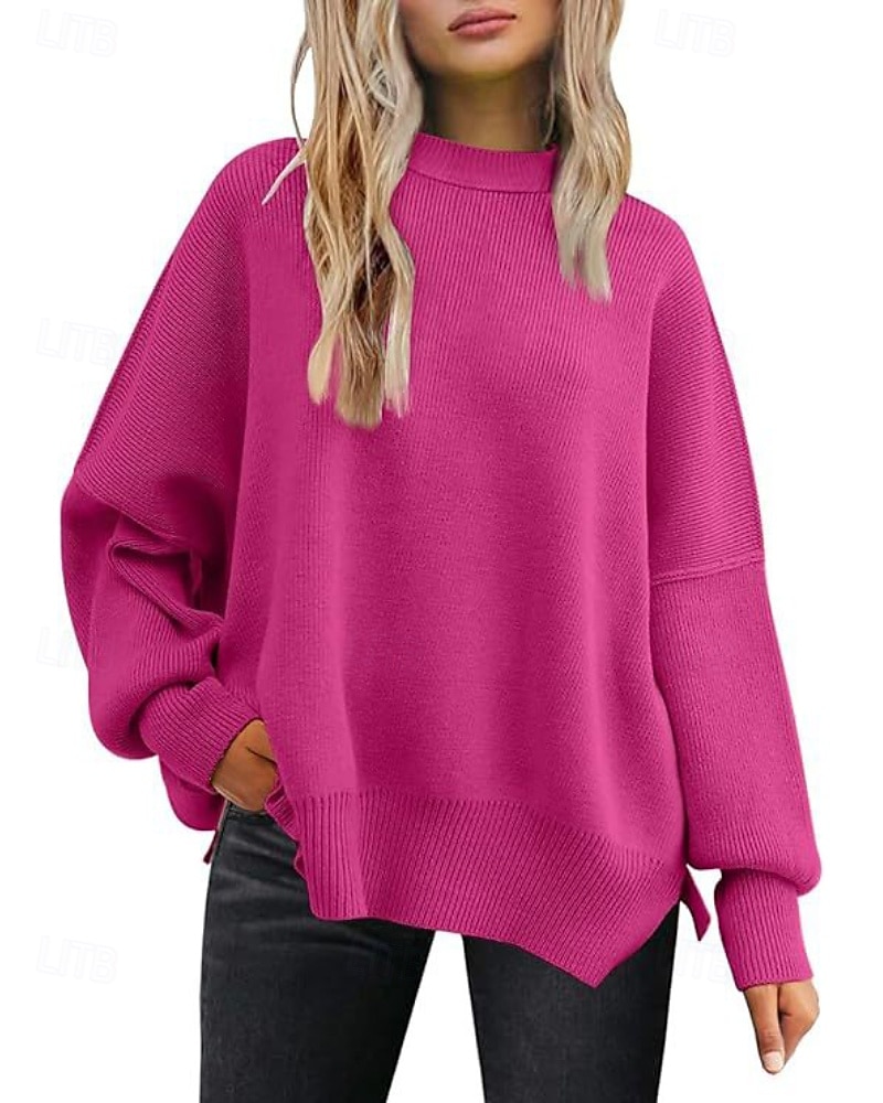 Women's Sweater Pullover Casual Solid Color Ribbed Crew Neck Knitted Long Sleeve Regular Tops Knit Going out Weekend Black White Fall 2025 - $28.99 –P11