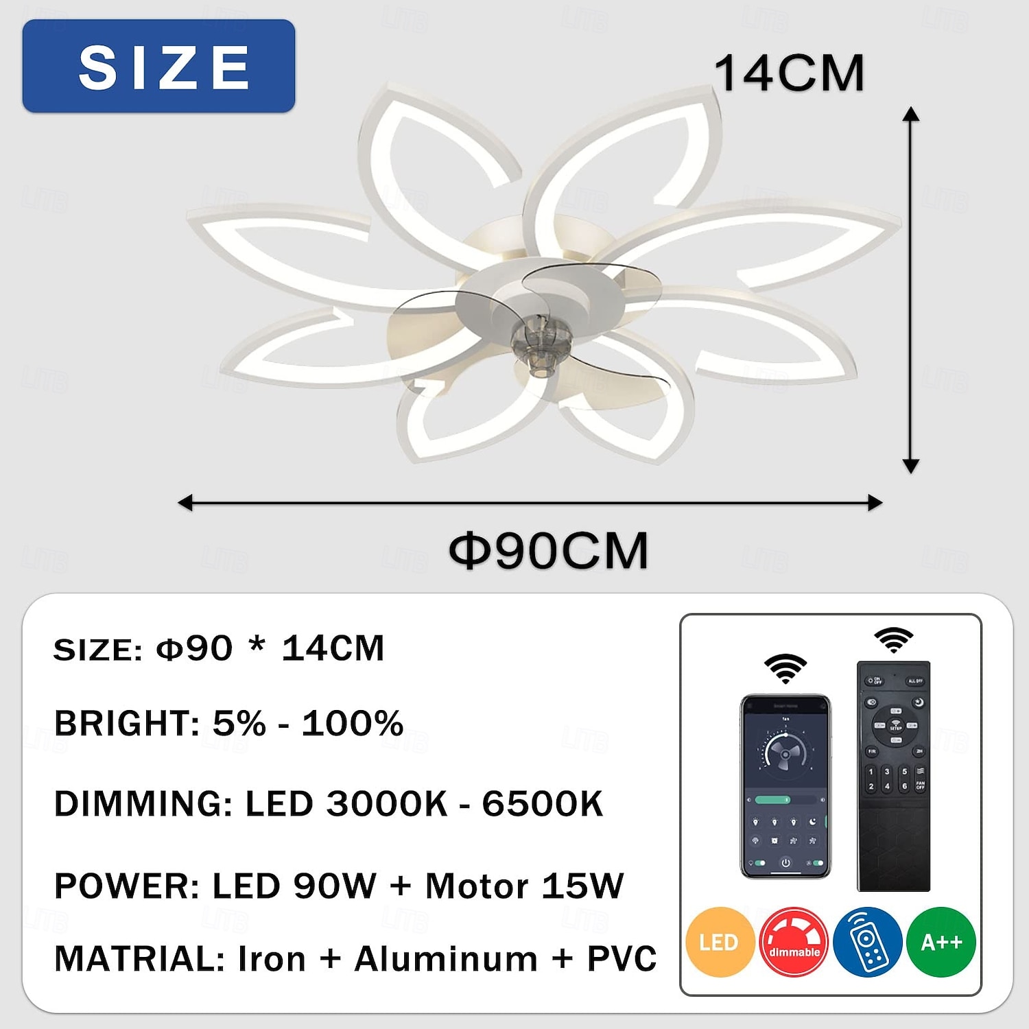 Ventilatore da soffitto con illuminazione, moderno ventilatore a LED dimmerabile, lampada da soffitto con ventilatore e telecomando, temporizzazione silenziosa, lampada da soffitto a forma di fiore in del 2025 a $234.59 –P13