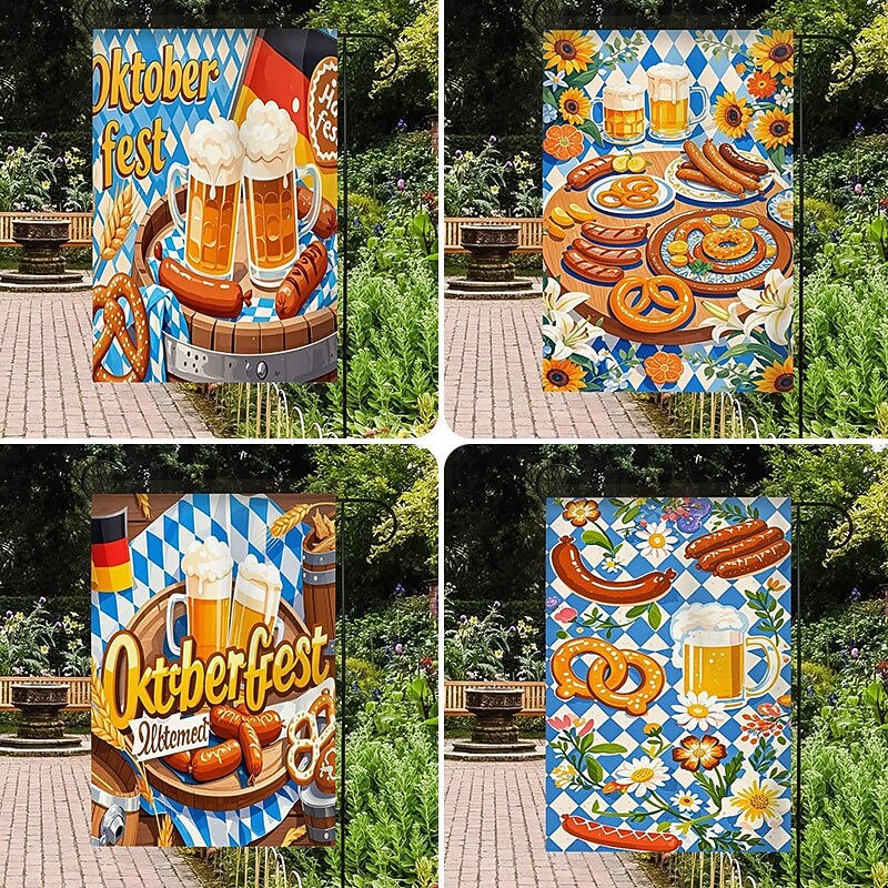 Oktoberfest Gartenflagge Deutsches Bayerisches 12 x 18 Zoll Gartenflaggen kleine Gartenflaggen für draußen Außenfahnen Bierdesign weiß blau kariert Feiertagsgartenflaggen 2025 - $7.99 –P1