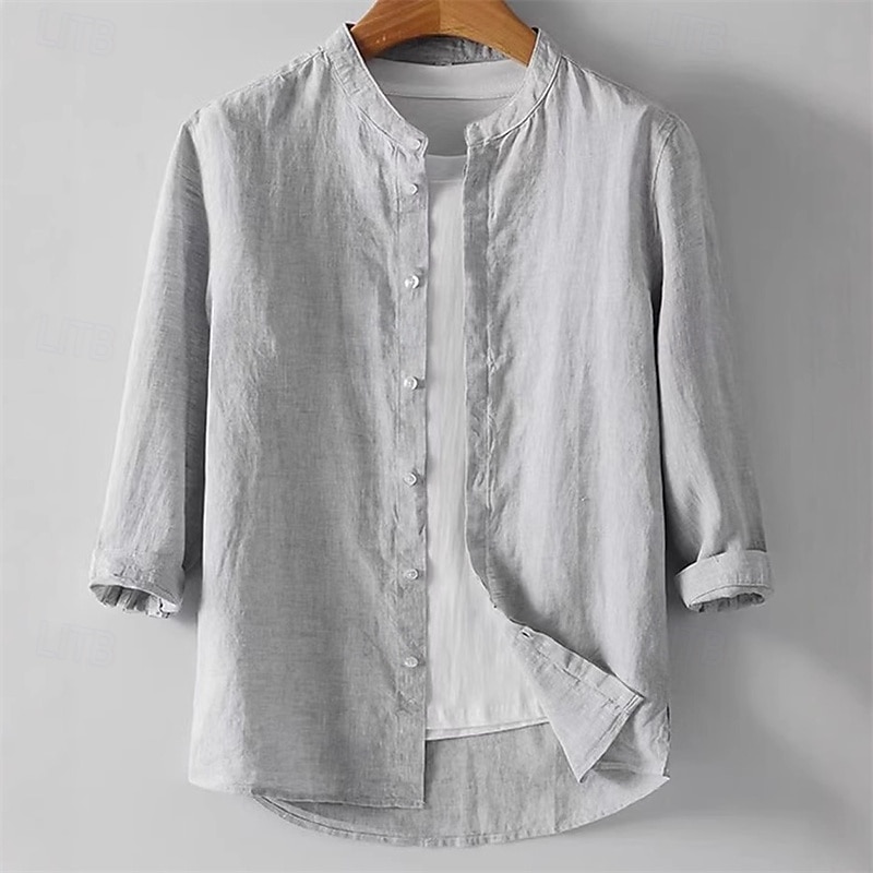 Per uomo Camicia Camicia di lino Camicia casual Camicia con Bottoni Camicia di cotone Semplice Vacanza Camicia hawaiana Bianco Blu marino Grigio chiaro Beige Manica 3/4 Colletto alla coreana Estate del 2025 a $19.99 –P2