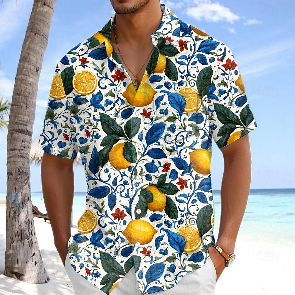 Miesten Hedelmä Sitruuna Trooppiset kasvit Havaiji paita Button Up paita Havaijilaispaita Lyhythihainen Paita Sänkyjen avaus Havaijilainen Loma Pyhäpäivä Ranta-asut Sininen Tumman vihreä Apila S M L 2025 - $23.99 –P5