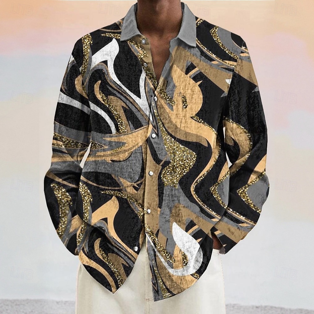 Voor heren Geometrisch Marmer Abstracte kunst Overhemd Overhemd met knopen Lange mouw Mode-casual Vakantie Dagelijks Lente Herfst Strijkijzer 3D-afdrukken Linnenachtig shirt Bruin Grijs 2025 - $25.99 –P1