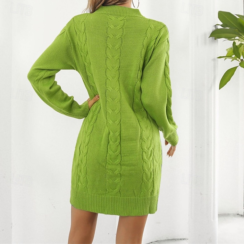 Femmes Mini Robe Robe Pull Robe Décontractée Mode Extérieur Soirée Fête Coupe régulière Uni manche longue Col ras du cou Bleu Vert Été de 2025 ? $29.99 –P6
