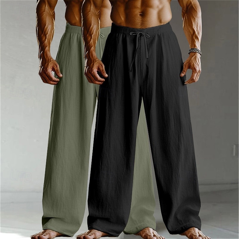 Homens Calças de linho Calças Calça verão Calças largas Calças de praia Com Cordão Cintura elástica Perna reta Tecido Conforto Respirável Comprimento total Casa Diário Feriado Férias Moda Branco de 2025 por $27.99 –P5