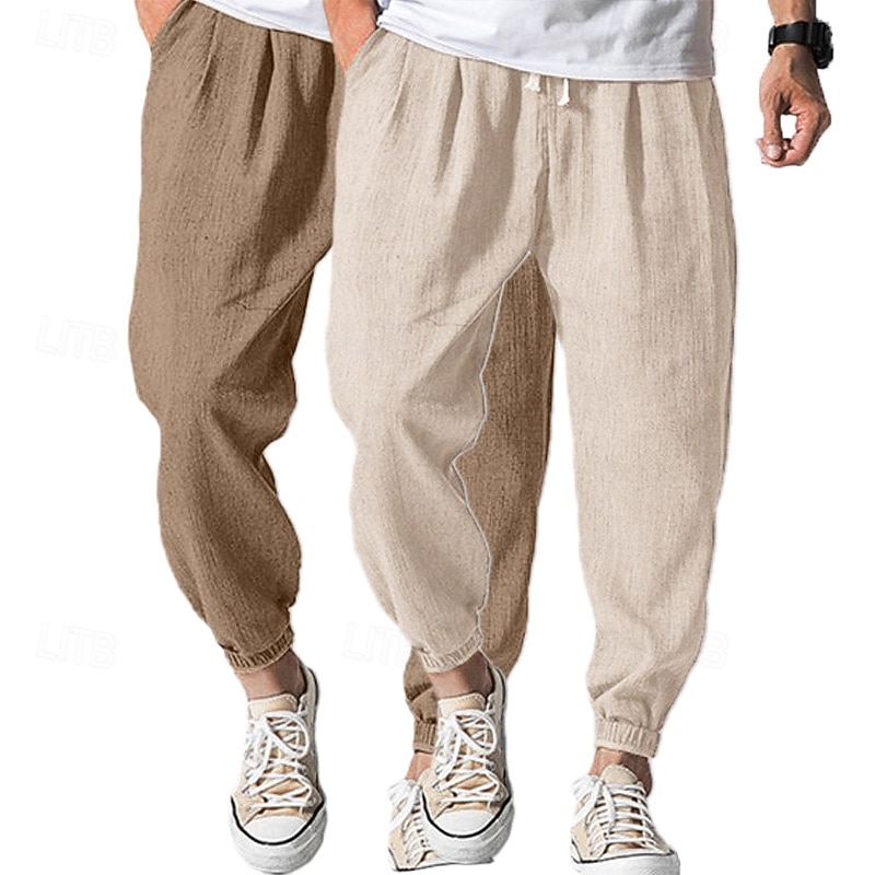 Męskie Uprawiający jogging Lniane spodnie Spodnie Letnie spodnie Luźne spodnie Ściągana na sznurek Elastyczny pas Opakowanie zbiorcze Równina Komfort Oddychający Pełna długość Na zewnątrz Codzienny 2026 - $29.99 –P8